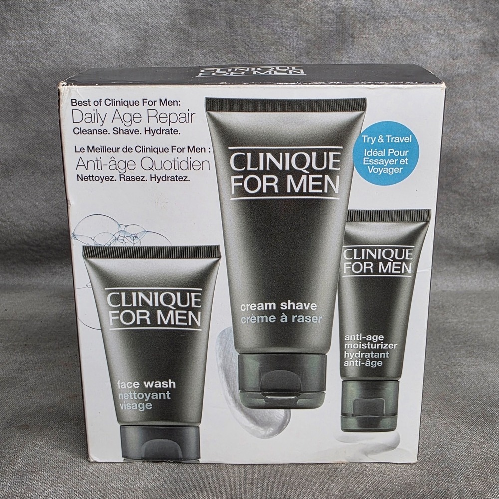 Clinique For Men Daily Repair Kit Anti-Age Moisturizer+Face Wash+Cream Shave NIB